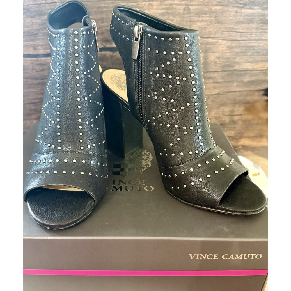 Vince Camuto Winelta Studded Block Heel‎ Shooties, Size 8.5 Black VC-WINELTA
